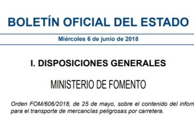 Publicado el contenido mínimo del informe anual para el transporte de mercancias peligrosas por carreterea