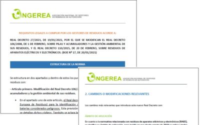 ANGEREA elabora un documento detallando los cambios y requisitos que deben cumplir los gestores de residuos ante el nuevo RD de Pilas y RAEE